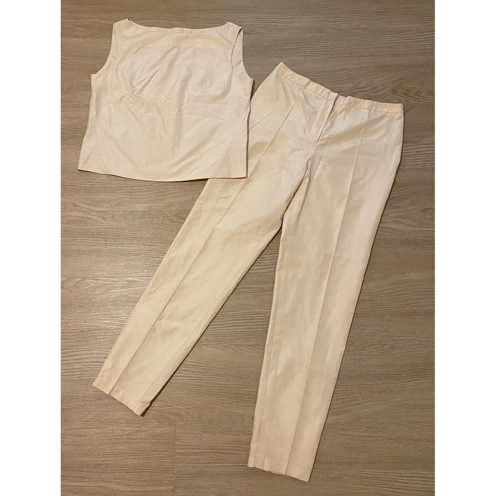Alberta‎ Ferretti Silk Pant Set Womens 12 Cream Designer Luxury Made Italy